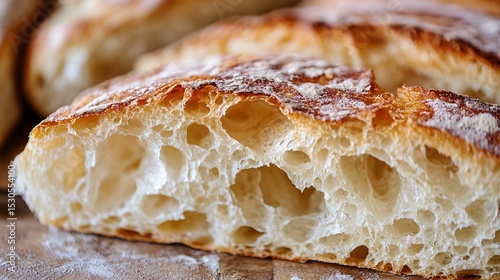 Close-Up of Crusty Artisan Bread Loaf with Airy Texture Inside