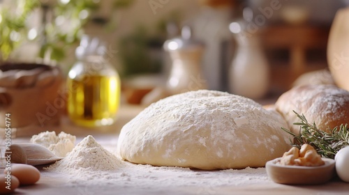 Freshly Made Dough Surrounded by Ingredients for Artisan Baking