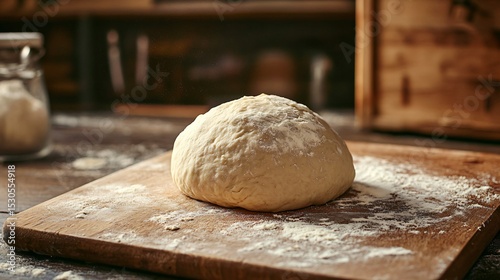 Freshly Kneaded Bread Dough on a Wooden Surface in Rustic Kitchen