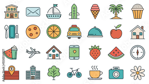 Colored Wellness and Lifestyle Icon Set on Circular Backgrounds

