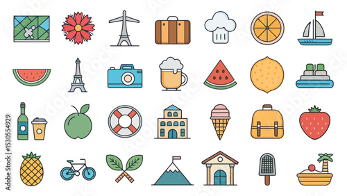 Colored Wellness and Lifestyle Icon Set on Circular Backgrounds

