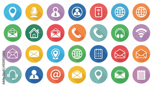 Colored Contact Icon Set on White Background


