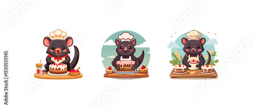 Cute Tasmanian Devil baking a cake