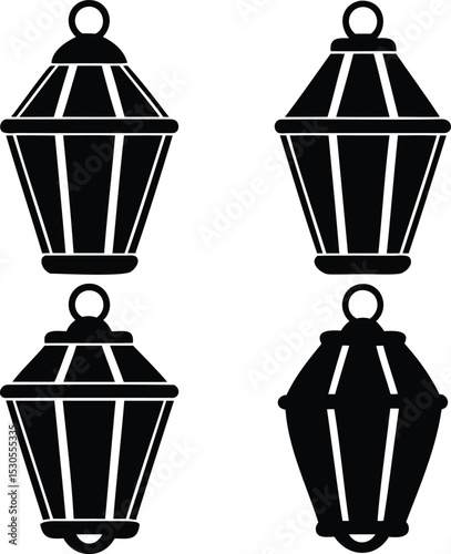 Vintage Lantern Icon Pack – Silhouette Vector Set of Antique Hanging Lamps for Festival, Light Decor, Rustic Event, and Traditional Lighting Design