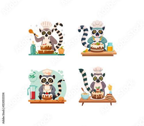 Cute Lemur baking a cake