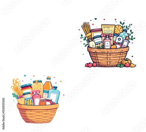 Vsai wicker baskets overflowing with groceries and self care products