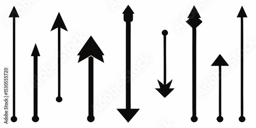 Black Arrow Collection Upward and Downward Directions Various Styles on White Background Perfect for Infographics and Visual Communication Designs