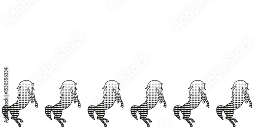 Halftone Stipple effect horse Frame isolated white background. Noise gradient Texture 2026 Zodiac symbol Frame template design. Vector illustration for 2026 card poster banner web design. EPS 10