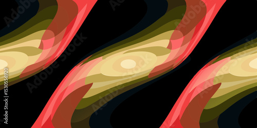 Abstract Background with Wavy Layers of Color on Black Creates a Modern and Eye Catching Design with Geometric Shapes and Texture