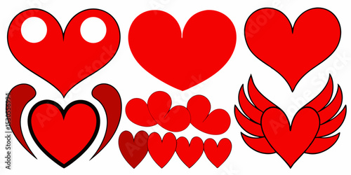 Collection of Red Heart Illustrations with Various Designs Perfect for Valentine s Day Love and Romance themed Graphic Design Projects