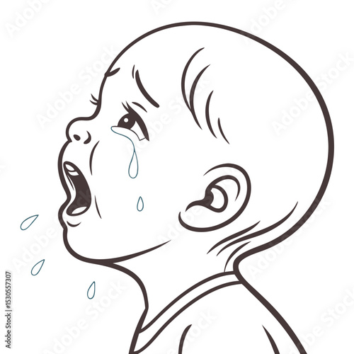 Illustration of a crying child with tears streaming down their face, expressing deep emotion and vulnerability, capturing the essence of childhood sadness and innocence