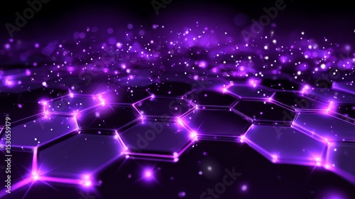 Abstract Purple Hexagon Network: Glowing Digital Background
