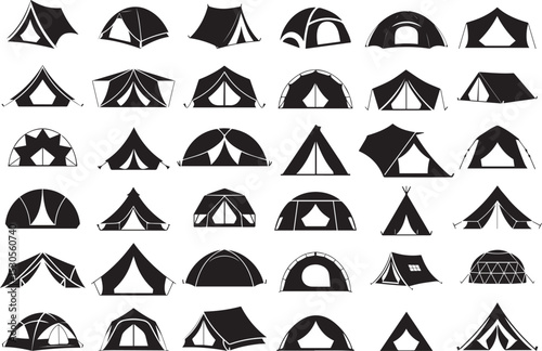 Set of camping tents black silhouette icon set vector illustration