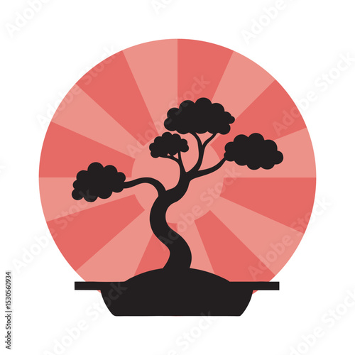 Bonsai Tree Against Morning Sun Background