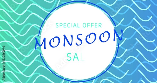 Monsoon big sale promotion banner with up to 50% off 4K advertisement clip. Creative marketing mega sale discount offer on rainy items. Seasons sale template with cartoon text.Promo token coupon card.