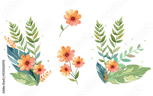 Flowers and leaves plant background material illustration