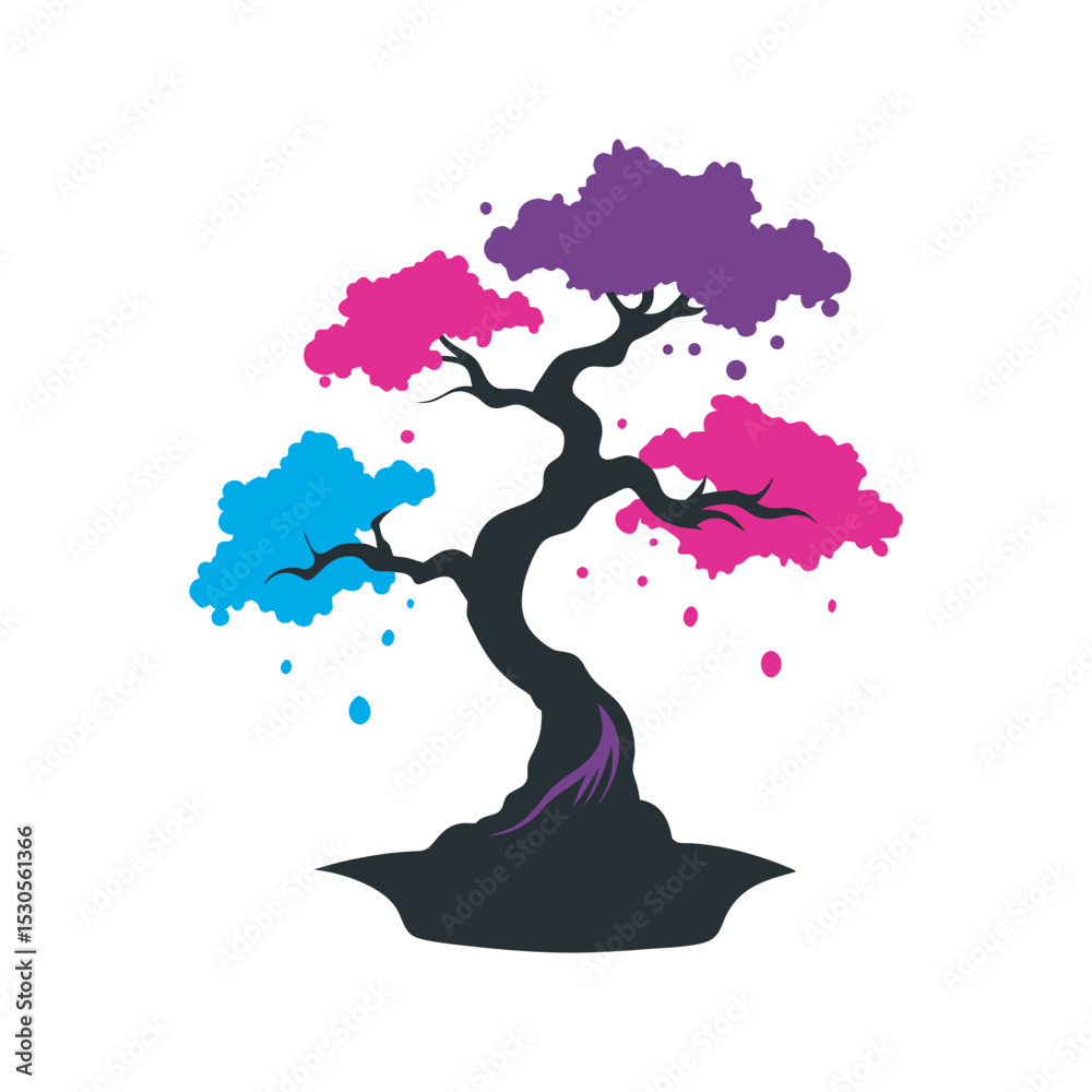 Splatter Effect Behind Bonsai Tree Art