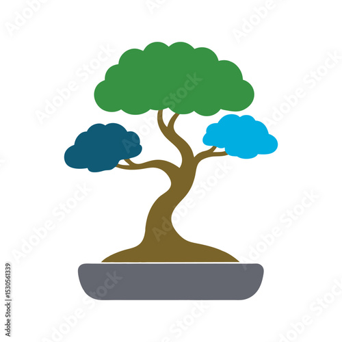 Gradient Leaves On Abstract Bonsai Tree