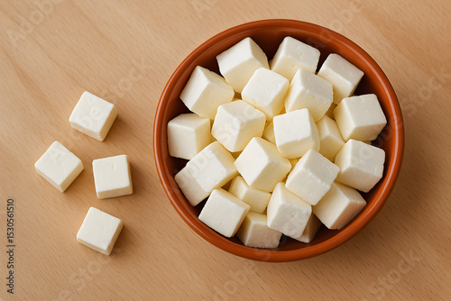 Cubed Paneer in a Bowl, a Delicious Indian Cheese for Cooking and Culinary Creations