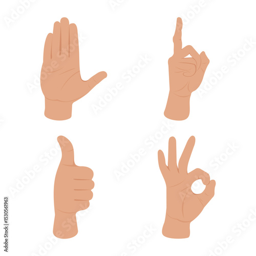 Different hand gestures. Vector flat illustration. Symbol, sign.