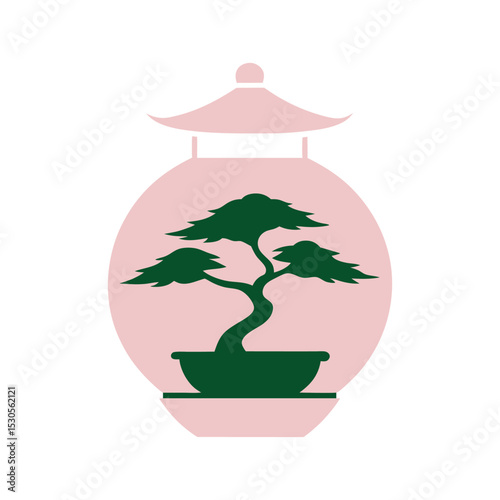 Bonsai Tree Inside Japanese Lantern Frame
