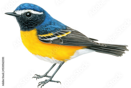 Vibrant blue and yellow bird illustration isolated on transparent background
