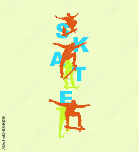 Skateboarding sport typography, tee shirt graphics, vectors illustration.