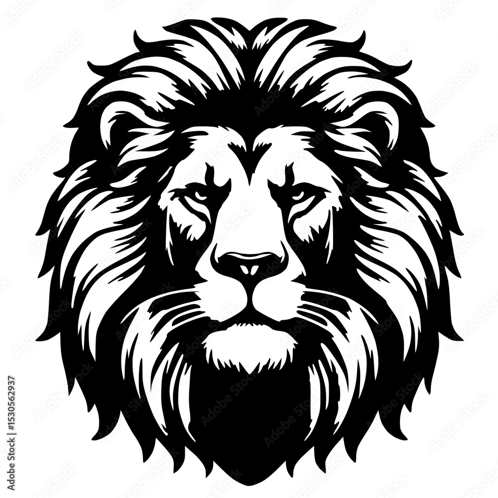 Majestic Lion Head with Full Mane (Black and White) Majestic Lion Head with Full Mane (Black and White)