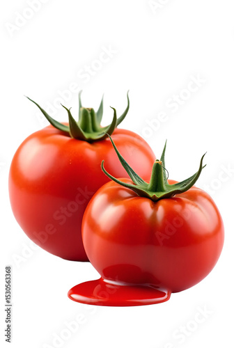 Melting red tomato. Turning into thick red sauce. Juicy and vibrant. Ideal for food ads, sauces, or cooking products.