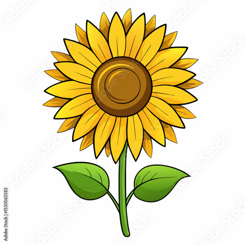 Vibrant sunflower illustration on a clean white backdrop showcasing detailed botanical art with bright colors and a classic floral design