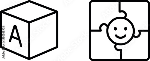 Alphabet block and smiling face puzzle outline