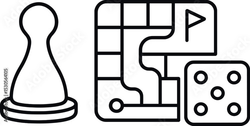 Board game elements: chess pawn, maze, dice icon