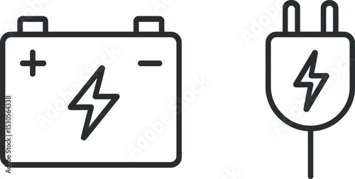 Electric car battery and plug icons representing sustainable energy solutions