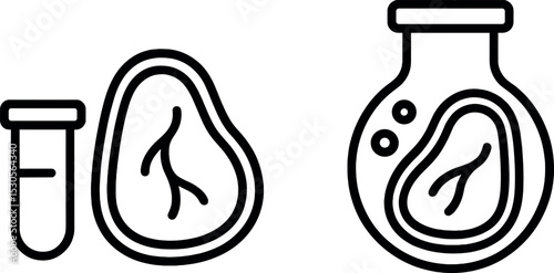 Cultured meat concept: test tube and steak in laboratory flask icon