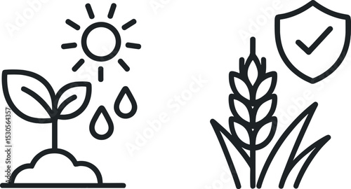 Cultivation and protection symbols: seedling and crop security icons