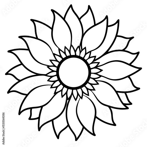 Vibrant Sunflower Illustration on White Background with Detailed Petals and Center Ideal for Spring and Summer Designs