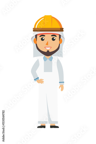 Man in safety helmet and white outfit standing on white