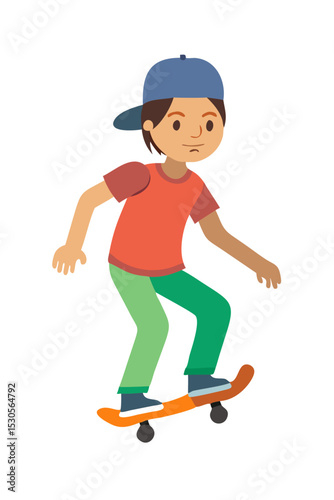 Boy riding skateboard cartoon illustration