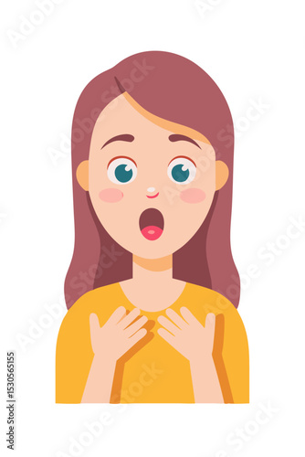 Astonished girl in orange shirt cartoon drawing