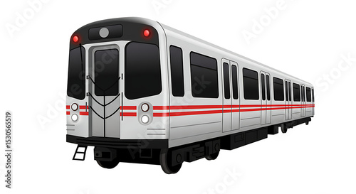 Urban subway metro passenger train rear view. Modern subway train public transportation vehicle isolated on a transparent background