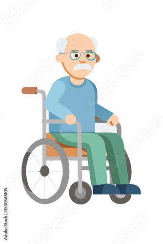 Elderly man in wheelchair cartoon character
