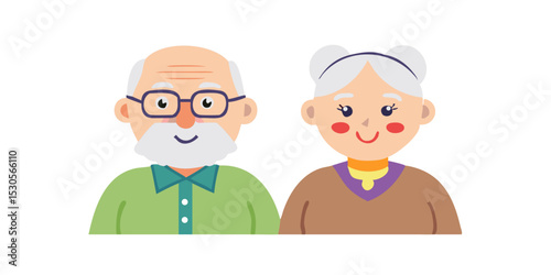 Cartoon elderly couple standing and smiling