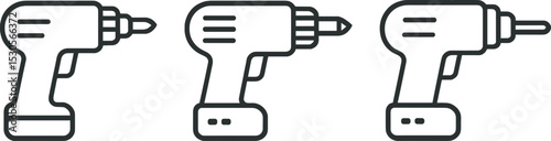 Three electric screwdriver icons in black and white
