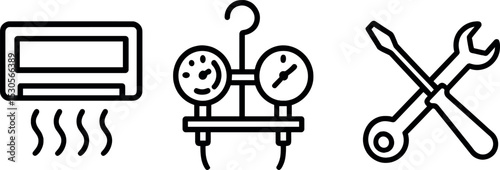 Air conditioning system repair tools icons