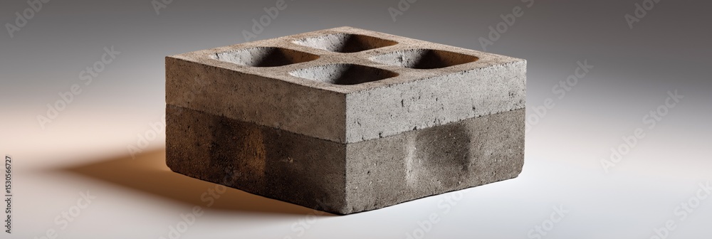 Close-up of a textured gray concrete cinder block on white background Close-up of a textured gray concrete cinder block on white background