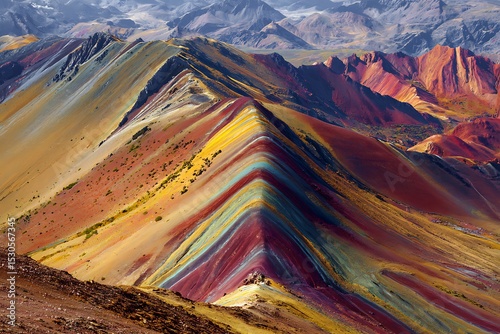 Scenic view of rainbow mountains with vivid natural tones