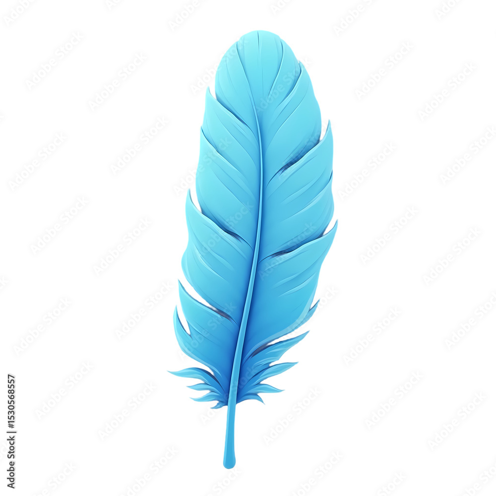 Fototapeta premium Isolated single light blue feather on a black background view isolated on white background