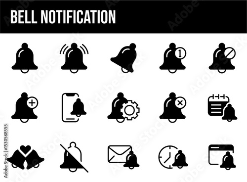 Notification bell icon set. Turn off notification sign symbol