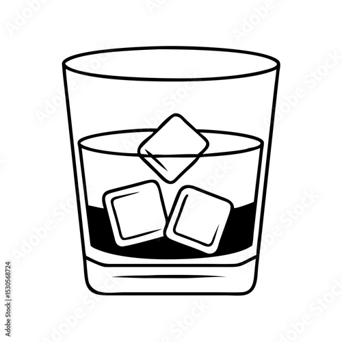 Whiskey glass with ice cube 