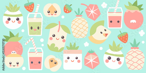Adorable Fruit Juice Box Cartoon Characters A Delightful Collection of Kawaii Illustrations
